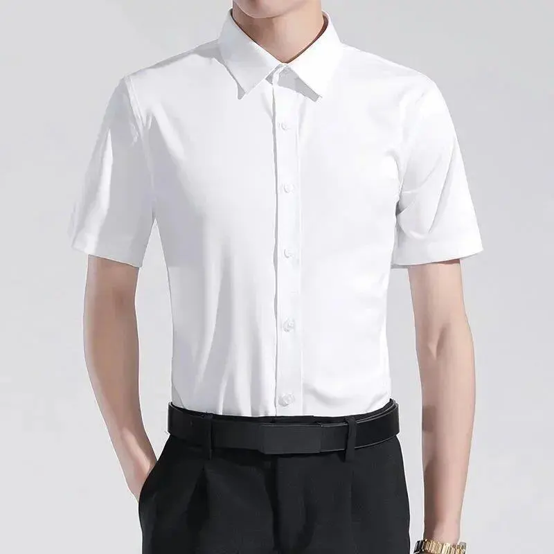 Áo Sơ Mi Trắng Trơn Cho Nam, ngắn Tay, Trang Phục Trang Trọng Công Sở, Áo Sơ Mi Công Sở Chuyên Nghiệp, Áo Ôm Vừa Vặn Thường Ngày Quần Áo Nam, Quần Áo Nam