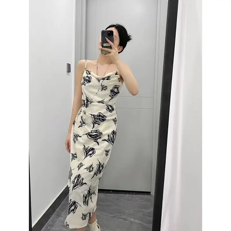 7873 midi dress putih cantik ke pantai press body tanpa lengan motif bunga wanita korean style gaun pesta mewah elegan import 3