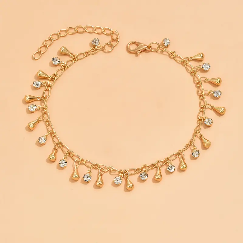 [Summer Sale] [Golden Beach Anklet] Golden-Tone Beach Anklet | Elegant Women's Simple Vacation Style, Copper Material, Ideal for Summer and Daily Wear with Sparkling Water Drop Pendant 2