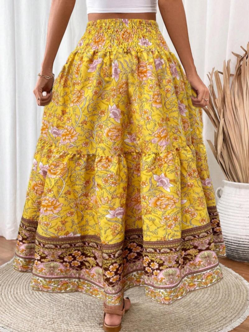 Product Introduction of 【Plus Size】 Floral Print A Line Skirt, Fashion Casual Long Skirt for Daily Holiday Vacation Wear, Women Plus Clothing for All Seasons 6