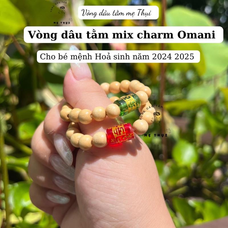 Vòng dâu tằm mix charm Omani cho bé mệnh Hoả sinh năm 2024 2025 - Vòng dâu tằm mẹ Thụi ximen dây xỏ đeo chống mình giật