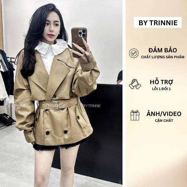 Áo khoác măng tô dáng ngắn màu nâu siêu sang thiết kế BY TRINNIE Nữ Top
