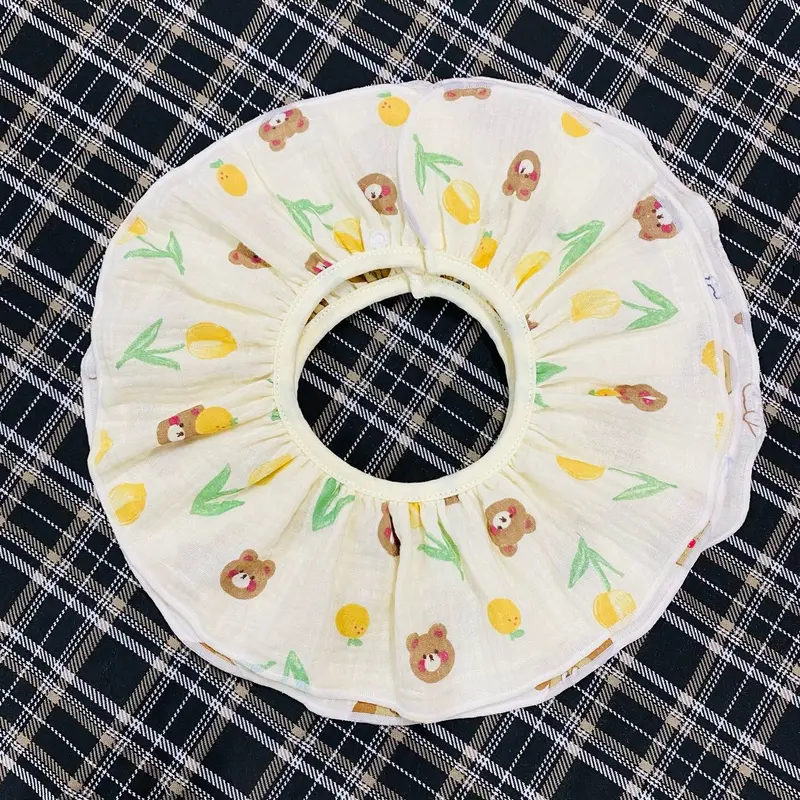 Set 5 Yếm TRÒN xô 2 lớp muslin siêu thấm hút và mềm mỏng cho bé vòng cổ rộng rãi 2 nấc bấm 4