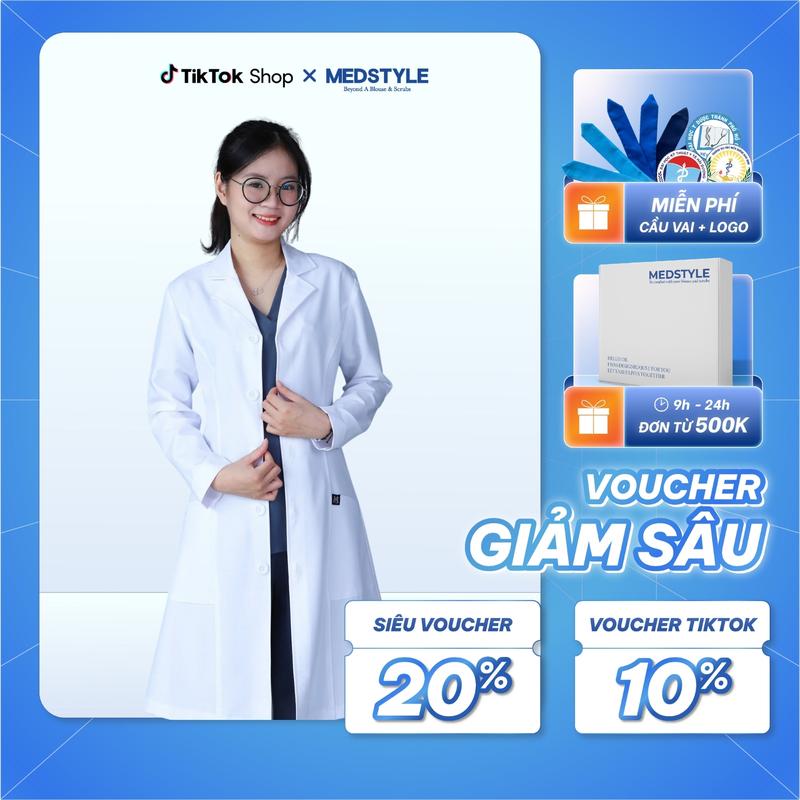 Áo Blouse Trắng Bác Sĩ Nữ, Áo Blouse Chất Cotton Hàn, Mềm Mịn, Top Mát Lạnh, Không Nhăn MedStyle