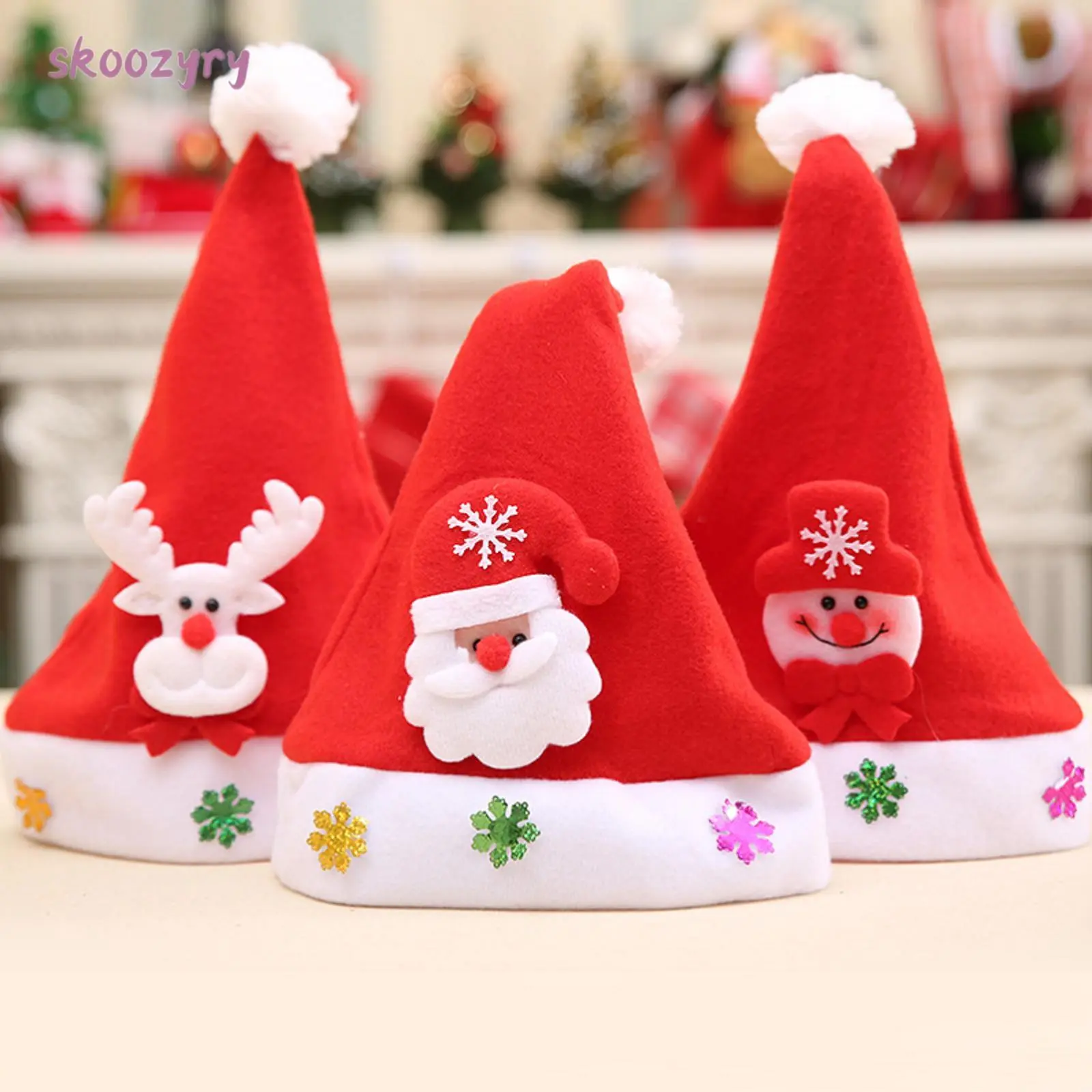 Mũ Giáng Sinh, Bóng Nhồi Bông Đồ Trang Trí Bông Tuyết, Họa Tiết Ông Già Noel / Nai Sừng Tấm / Người Tuyết, Mũ Đỏ Vui Nhộn Đạo Cụ Trang Phục