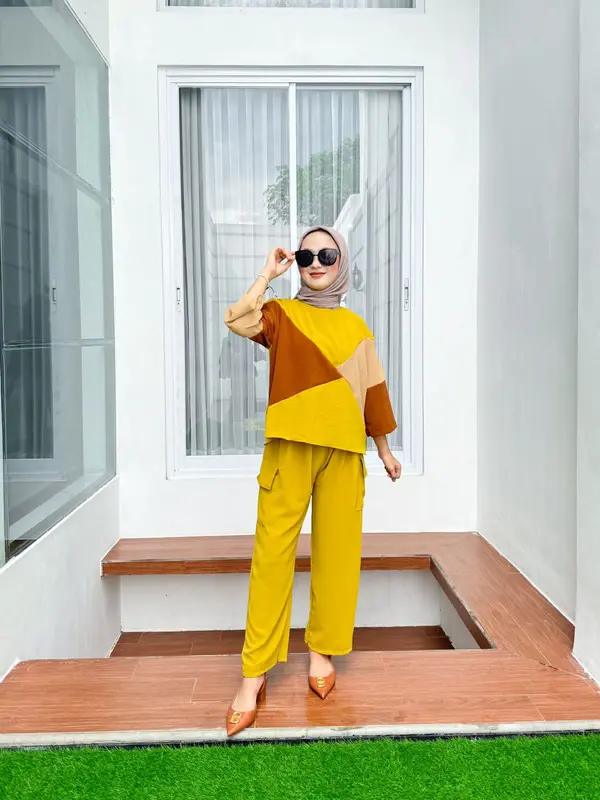 db - AURA baju setelan muslim wanita kekinian korean style remaja dewasa crinkle airflow celana panjang atasan 3/4 terbaru 2025 baju set santai Kulot Casual 7