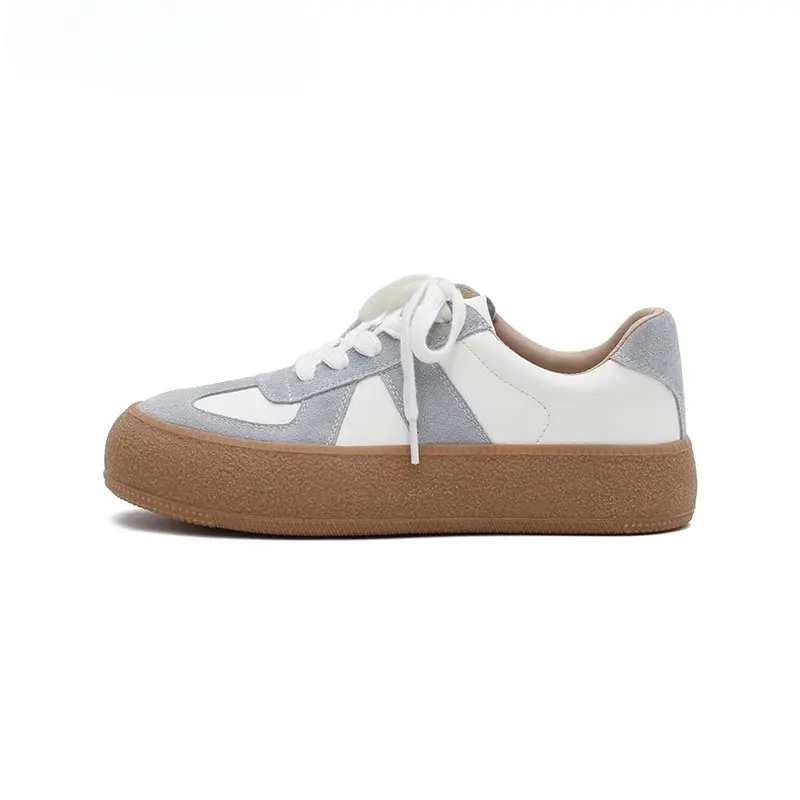 New Faux Leather Women Sneakers Lace Up Platform Flats Patchwork Platform Flats Ladies Casual Shoes new