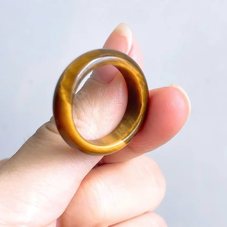 Nhẫn Đá Phong Thủy Mắt Hổ Vàng bản 6 mm Thiên Nhiên 100% - Phù Hợp Phong Thủy với Mệnh Kim, Mệnh Thổ