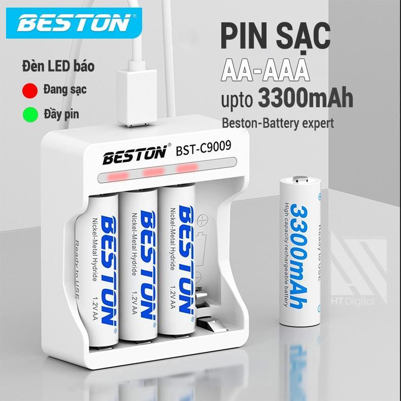 Sạc pin tiểu Beston Chính Hãng, Pin Ni-MH 1.2V AA AAA Dung Lượng  Đến 3300mAh  Cho Micro, Đồng Hồ, Đồ Chơi, Remote, đo huyết áo