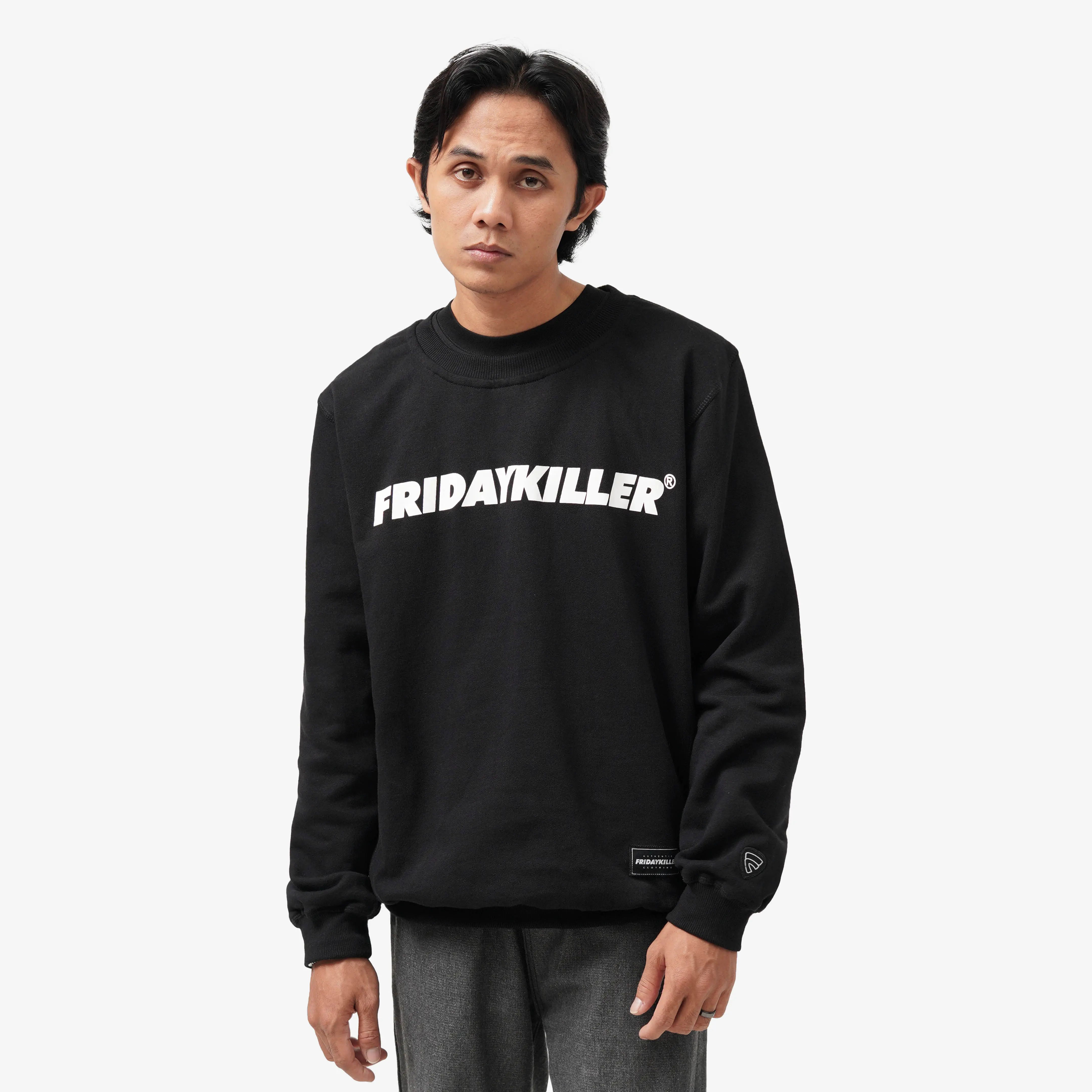 SWEATER CREWNECK PRIA KATUN FLEECE HITAM FRIDAY KILLER DELUXE EDITION | DX CORE 280 BLACK CRN