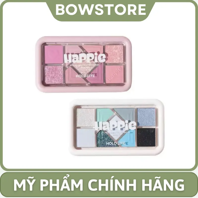 [THUỶ ĐỖ x BOWSTORE] Bảng Phấn Mắt Hold Live 9 Ô Happie, Phấn mắt nhũ lì cool tone, xanh khói trang điểm mắt xinh xắn Eyeshadow 1