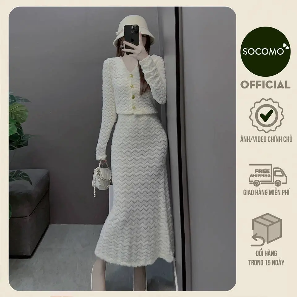 Socomo Set bộ lông thỏ áo kèm chân váy đuôi cá B1582023 Nữ Kem Top