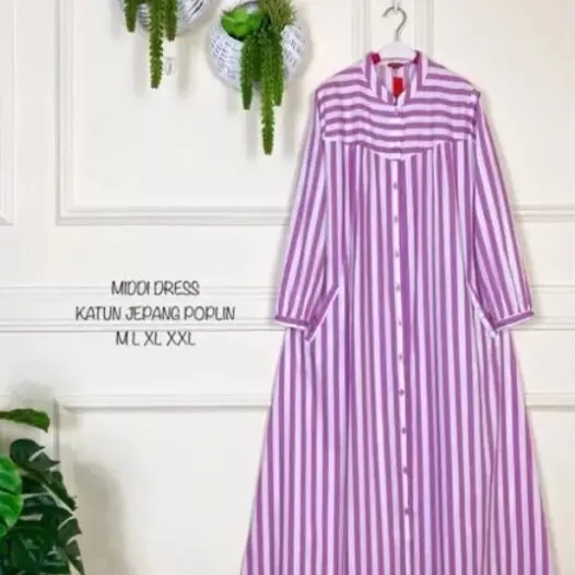 MIDI DRESS KATUN JEPANG POPLIN// Dress Motif Salur// Dress Wanita Terlaris 0
