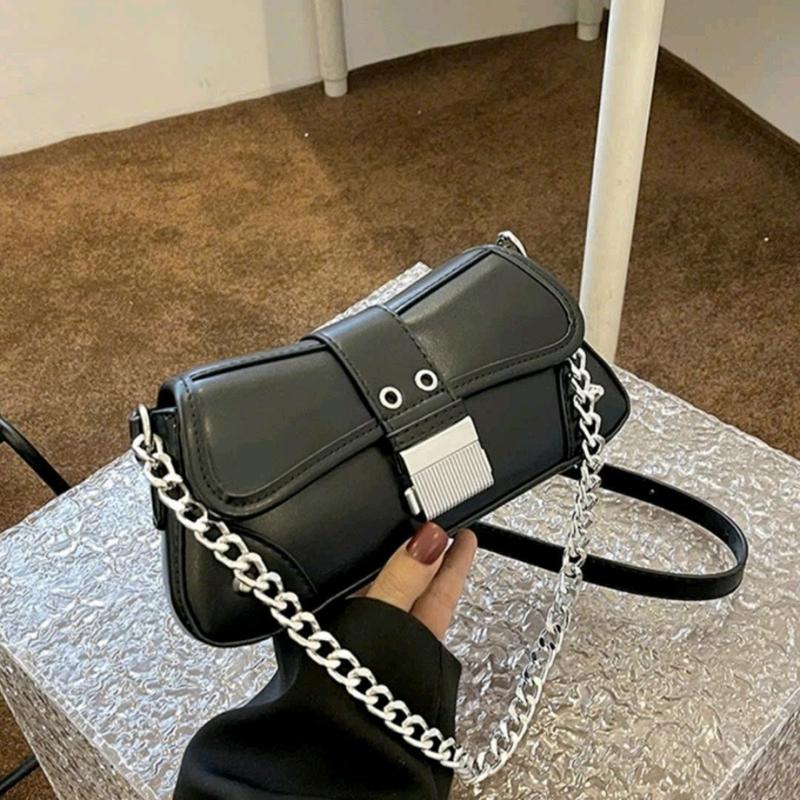 Túi Xách Nữ Đeo Chéo Kẹp Nách Khóa Vuông Chất Da PU Màu Đen Màu Trắng Màu Hồng Kèm Dây Dài Size 25 HÀNG CHUẨN QC