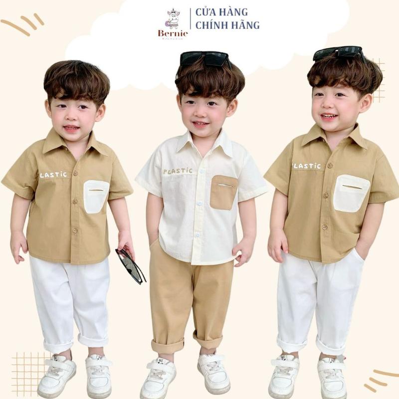Quần hoặc áo sơ mi cộc tay bán rời tự phối quần short đùi kaki vintage phong cách hàn quốc cho bé trai 1 đến 7 tuổi BERNIE kids Có Cổ