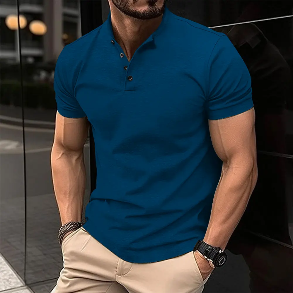 Summer Short-Sleeved Men's Polo Shirt European and American Fashion Brand New Solid Color Stand Collar T-shirt Men's Button Polo Shirt T-shirt Menswear Top
