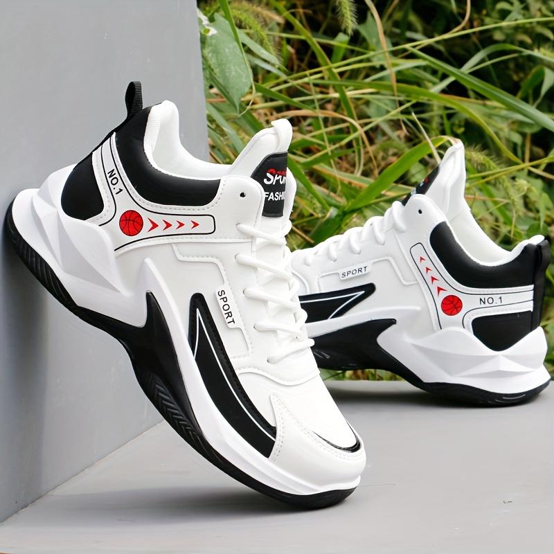 Men's Trendy Solid Basketball Shoes, Comfy Non Slip Lace Up Durable Sneakers For Men's Outdoor Activities 5