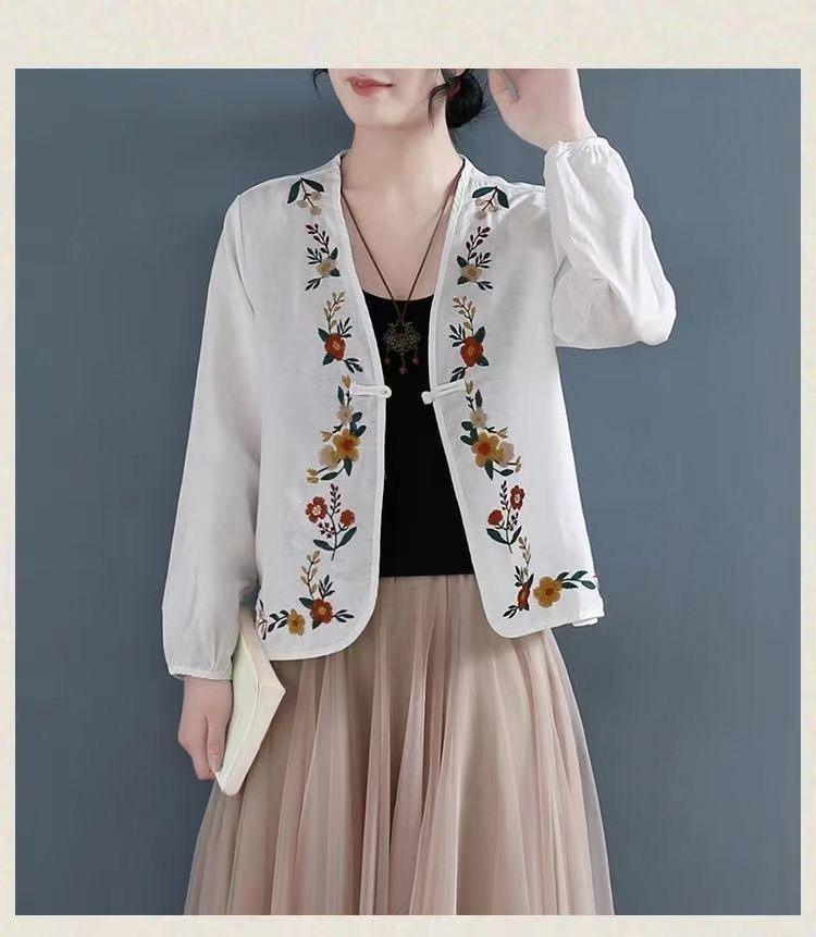 Product Introduction of Áo Sơ Mi Vải Lanh Và Cotton, Trang Phục Nữ Đầu Mùa Thu, Phong Cách Cổ Điển Nghệ Thuật, Áo Dài Tay, Áo Cardigan Thêu, Áo Khoác Thường Ngày, Xu Hướng Mùa Thu, 2023 17