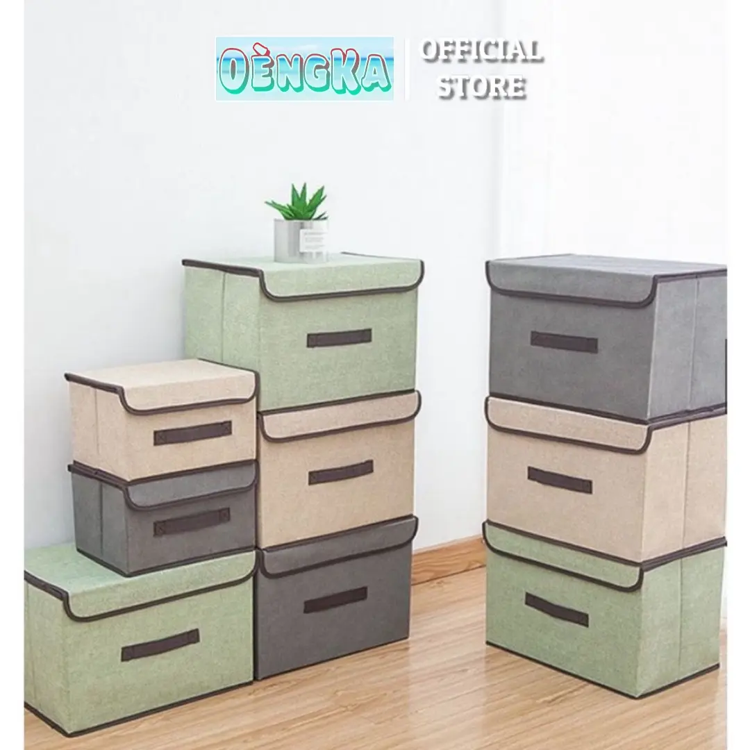 Set 2 Túi Vải Đựng Đồ Dạng Hộp Khung Cứng ( Ngẫu Nhiên Màu)