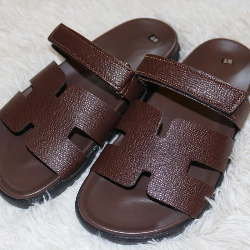 ￼Dép lê H.M nữ quai da sần mặt bóng Sandal đế 2,5p. (Chân gầy, mỏng cần lùi sz) 4
