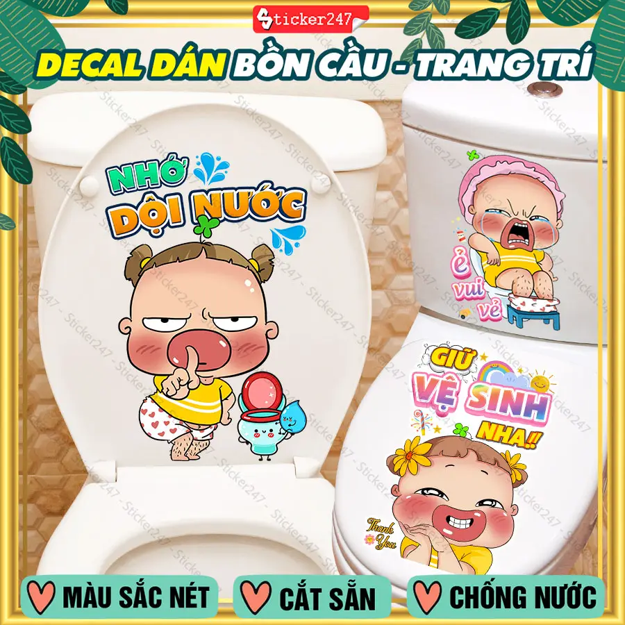 Miếng Dán Decal Trang Trí Bồn Cầu Toilet, Decal Quỳnh Aka Trang Trí Nhà Tắm, Nhà Vệ Sinh, Decal Dán Tường, Kính Chống Nước, Bền Màu BIG25