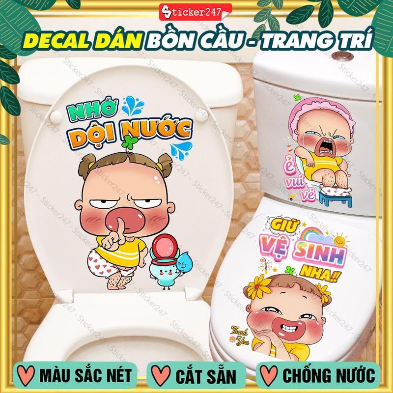 Miếng Dán Decal Trang Trí Bồn Cầu Toilet Decal Quỳnh Aka Trang Trí Nhà Tắm Nhà Vệ Sinh Decal Dán Tường Kính Chống Nước Bền Màu BIG25