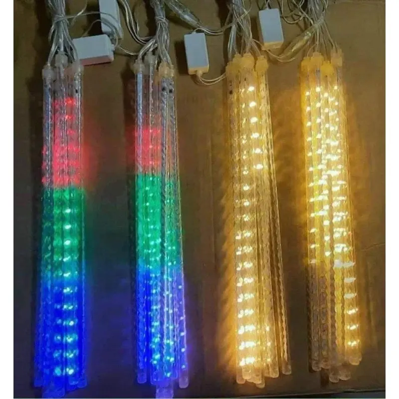 Đèn led trang trí decor ngoài trời sao băng 8 ống ánh sáng vàng và nhiều màu, đèn trang trí