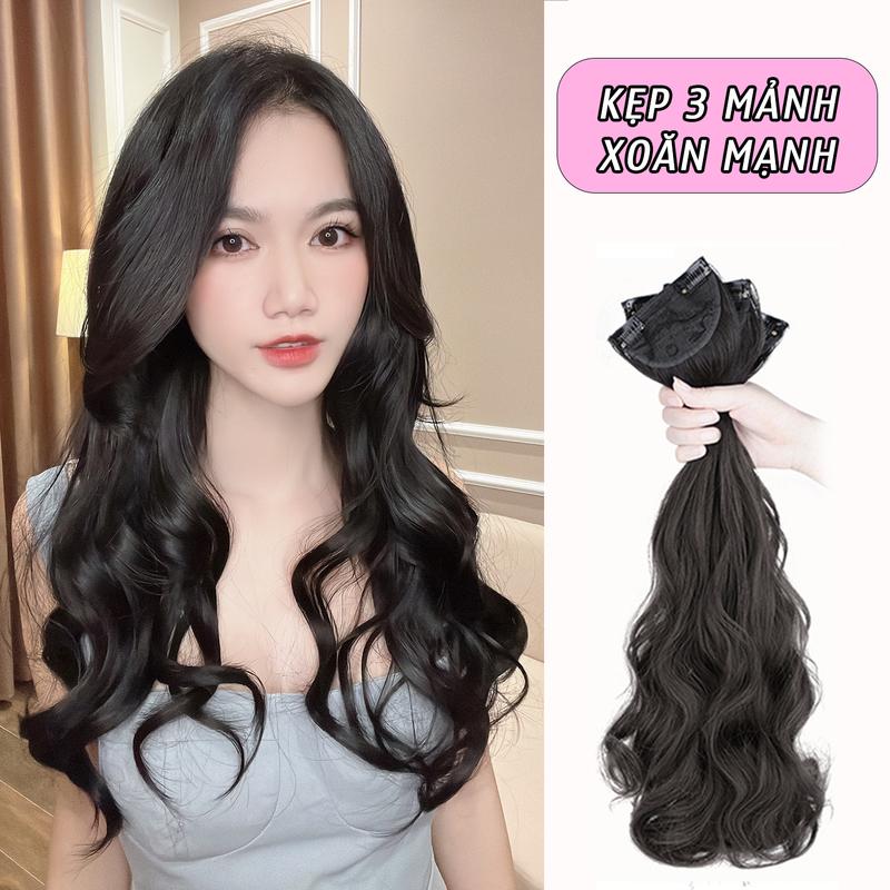 Tóc kẹp dải 3 mảnh Xoăn Sóng Mạnh 50cm YDXSM50 (kẹp lên đầu sẽ dài khoảng 55-58cm)