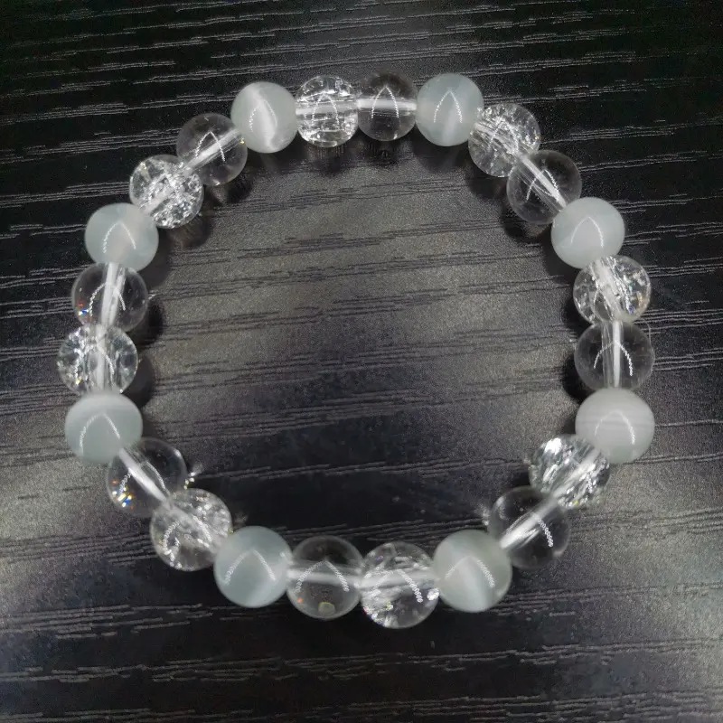 Handmade Peace Stone Bracelet with 8mm Cat's Eye and Transparent Stone - A Stress Relief Jewelry Gift 1