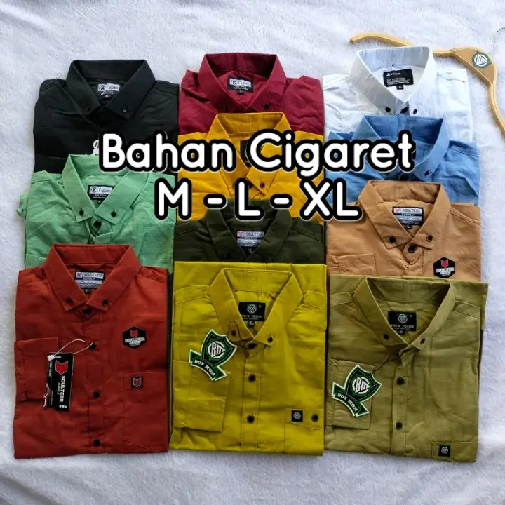 BOY MOM KEMEJA POLOS CIGARET KEMEJA POLOS PRIA PANJANG DAN PENDEK Formal Kerja Tebal Casual  Kain Katun Distro Nyaman Motif Keren Santai Slim Fit Muda