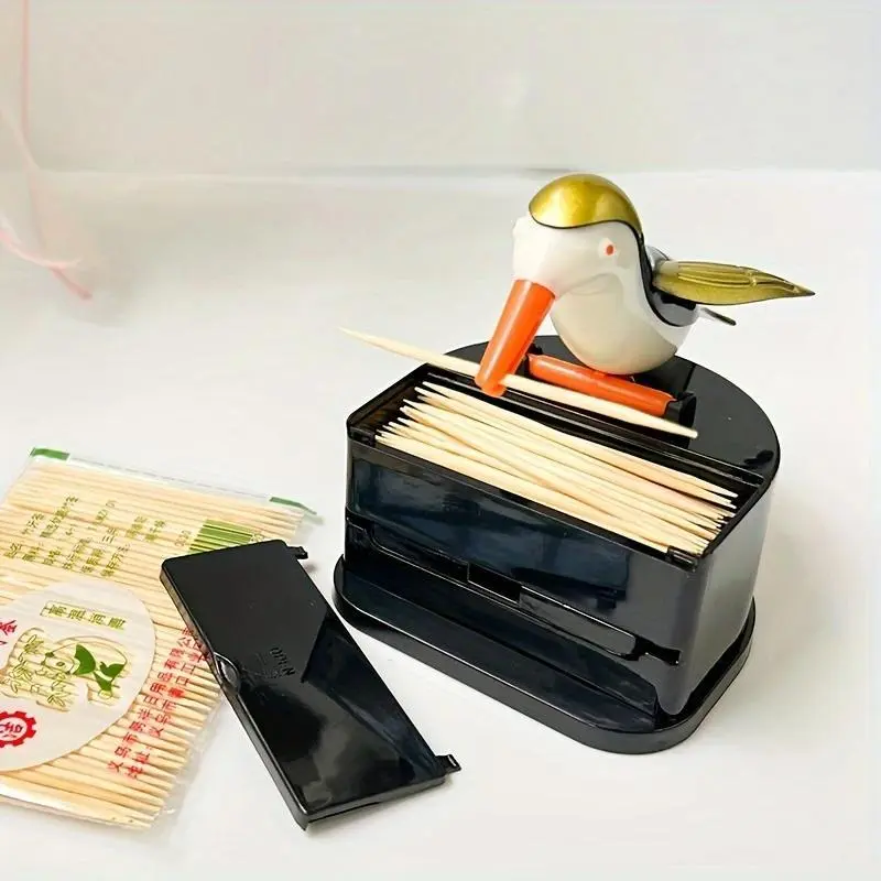 Cute Woodpecker Design Toothpick Dispenser, 1 Count Automatic Toothpick Holder, Durable Toothpick Dispenser for Home & Restaurant Use, Boxes 4