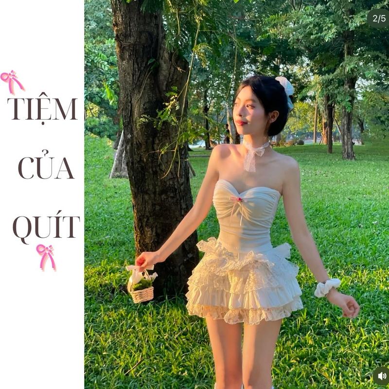 Áo Tube ống nhúng ngực đính nơ hoa siêu xinh yêu tiểu thư chât gân tăm mịn mát by Tiệm Của Quít ( Có kèm nơ hoa ) Women