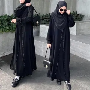Abaya polos gamis hitam jetblack arab saudi bordir Muslim Wanita Dress Maxi Syari Turki Remaja Dewasa Umroh Pesta Mewah Lebaran