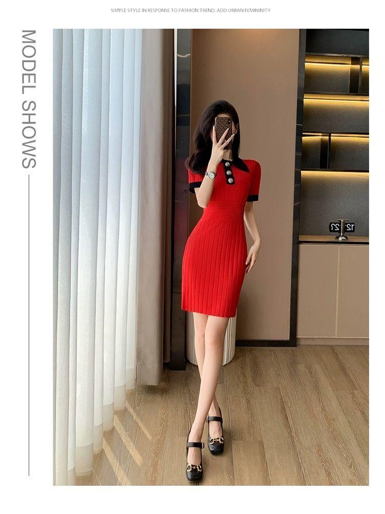 Product Introduction of Váy Dệt Kim Lụa Lạnh Cổ Polo Phong Cách Cổ Điển, Ôm Vừa Vặn, Váy Bodycon Ngắn, Cao Cấp, Hàng Mới Về Mùa Hè 24 Năm Nữ Dress Đen 10