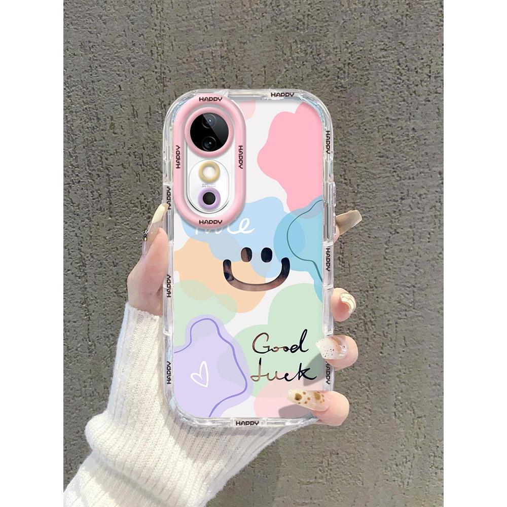 เคส Vivo V40 5G, Morandi หน้ายิ้ม, ซิลิโคนนิ่ม, กันกระแทก, ครบชุด, สไตล์ดาราอินเทอร์เน็ต, หญิงน่ารัก