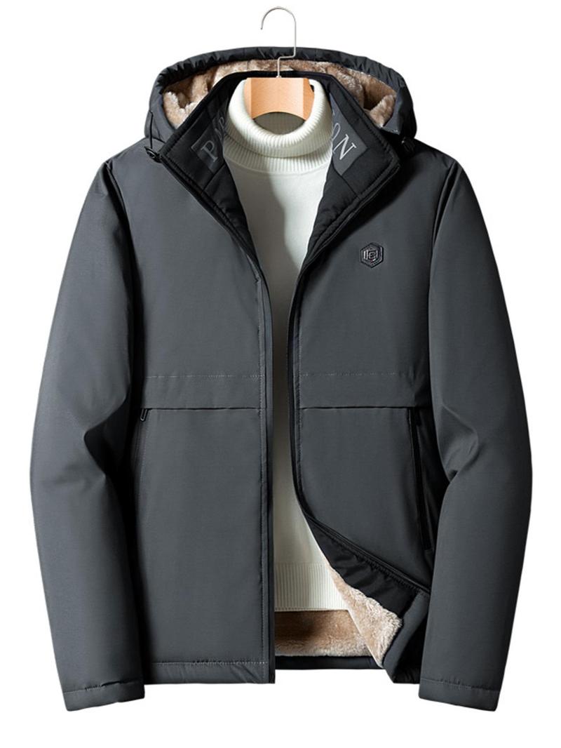Product Introduction of Men's Solid Thermal Lined Zip Up Heated Jacket with Detachable Hood, Zipper Pockets Long Sleeve Coat Outerwear for Winter, Jackets for Men, Men's Clothing, Workwear Jacket Menswear Tops Underwear Hoodie Human Bestie Beige Casual Gamis 7