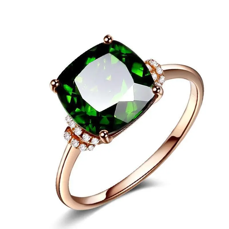 [1292 Favorites] Emerald Ring for Women with Crushed Diamonds and Green Tourmaline Crystal Gemstone, Slimming and Brightening Effect, Transparent Jewelry