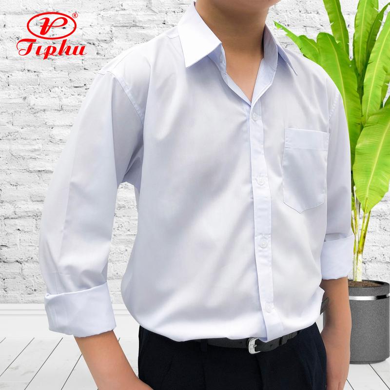 Áo sơ mi trắng tay dài, đồng phục học sinh nam, chất vải KT Silk mềm mại, size từ 20-95kg