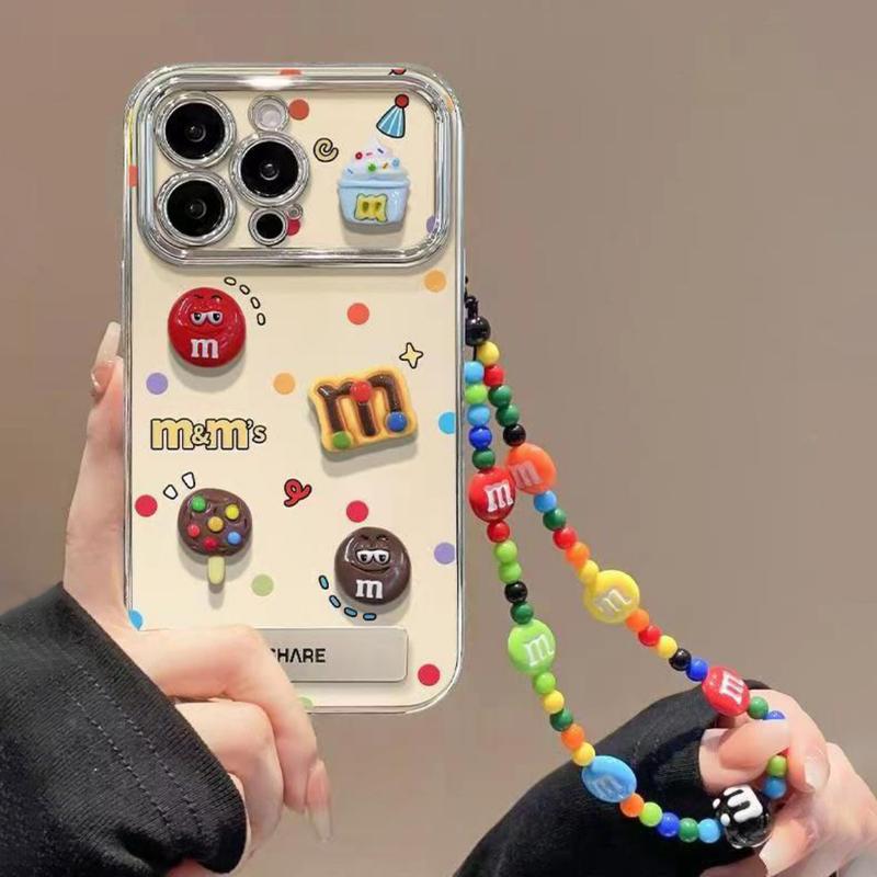 Ốp Điện Thoại Tự Làm MM Choclate, Màu Cầu Vồng, Có Giá Đỡ Và Dây Đeo, Tương Thích Với iPhone 11, 16, 15, 14, 13, 12, Pro, Xs Max, XR, X, 7, 8, 6, 6s Plus, Ins Hàn Quốc, Ốp Mạ Điện Ốp Điện Thoại TPU Mềm, Ốp Lưng Bảo Vệ