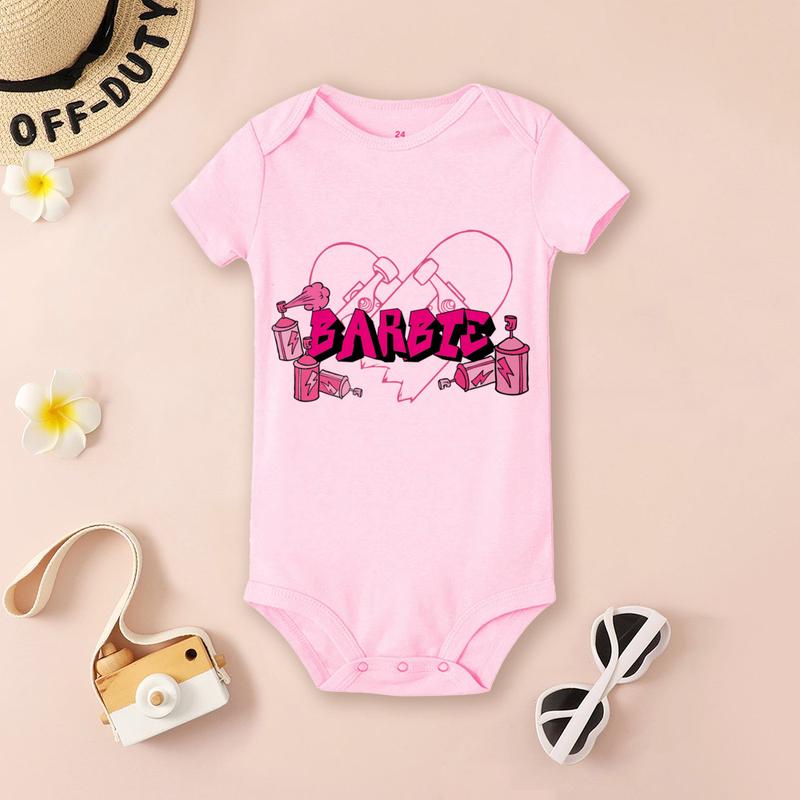 Product Introduction of Barbie Cartoon Fashion Printed Baby Girl Bodysuit Baby Trend Short Sleeve Jumpsuit Newborn Pajamas 6