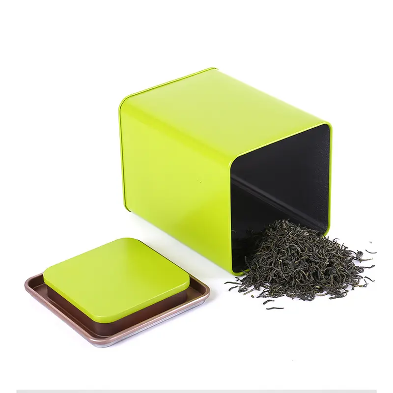 Hộp trà thiếc vuông cổ thấp, chống bụi, giữ hương vị trà - HVL TEA 6