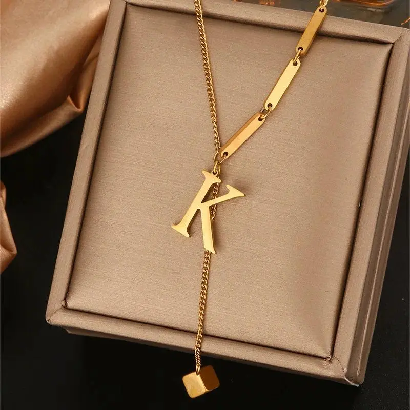 Stainless Steel Initial Letter Necklace For Women Gold Color 26 Alphabet Pendant Choker Clavicle Chain Necklace Fashion Jewelry