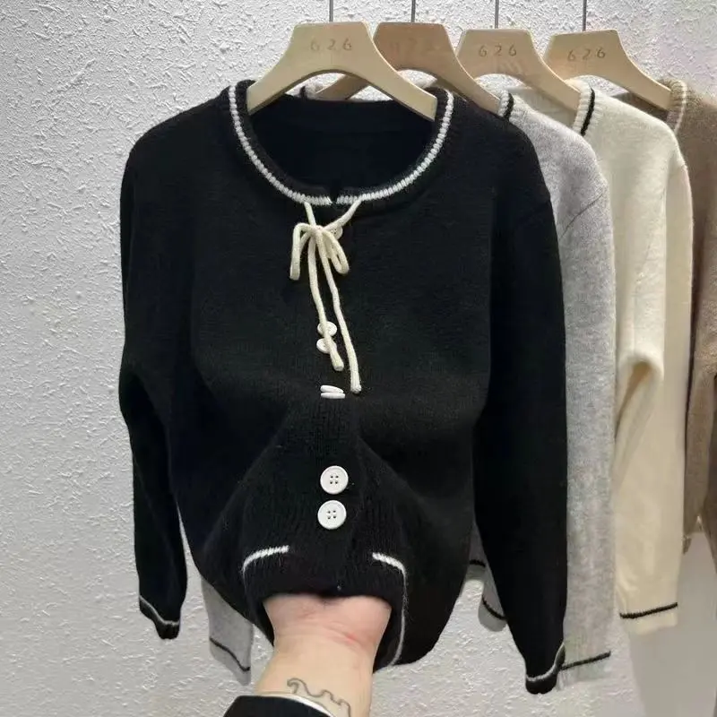 Áo Khoác Kafuu Phong Cách Pháp, Dáng Rộng Vừa Vặn, Áo Len Cardigan Có Nơ, Nhẹ Nhàng Và Thanh Lịch, Áo Len Dệt Kim, OOTD 2024 2