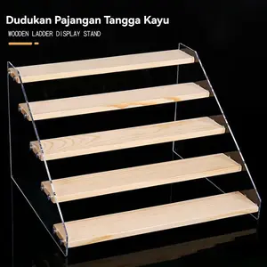 Rak Display Kayu & Akrilik - Rak Kosmetik Susun 3/4/5 Tier, Rak Dinding Multifungsi untuk Makeup & Perhiasan