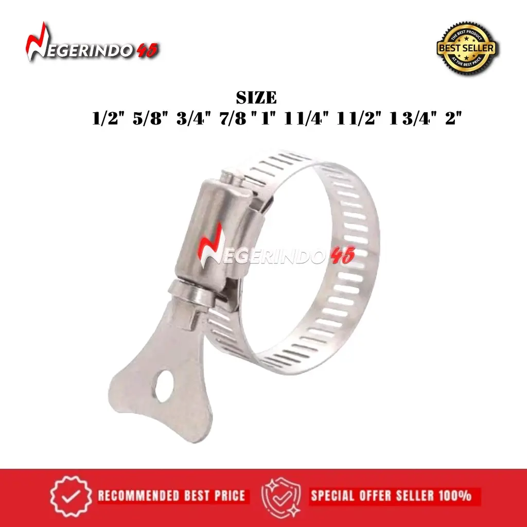 10 PCS STAINLESS KLEM SELANG KUPING BESI 1/2 5/8 3/4 7/8 1 - 11/4 - 11/2 -13/4 - 2 INCH CLAMPS SELANG AIR KLEM CINCIN GAS REGULATOR