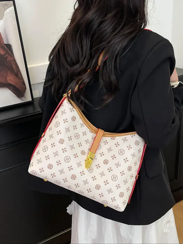 Women's Fashionable Floral Print Underarm Bag, Casual PU Leather Shoulder Bag for Daily Used, Trendy Versatile High-quality Daily Commuting Bag 3
