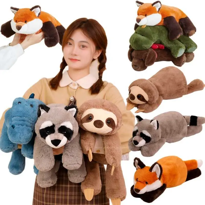 45 70cm Super Soft Lazy Fluffy Plush Stuffed Animals Plushie Raccoon Fox Crocodile Sloth Hug Throw Pillow Birthday Gift Boy Girl