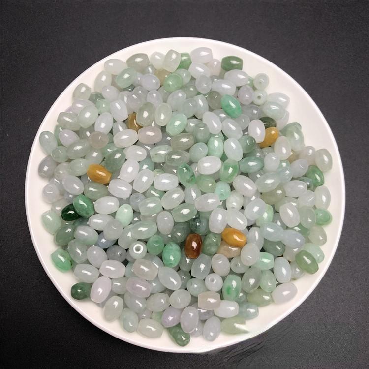 (10 pcs/pack) Myanmar jadeite A goods jade beads long beads 6x8mm woven jewelry jade beads 6
