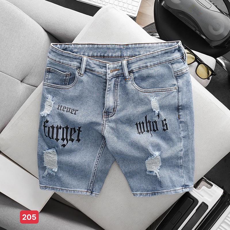 Quần short jeans nam màu xanh nhạt rách chất liệu co dãn tốt form chuẩn skinny QS205 mới Menswear Pants Có Túi