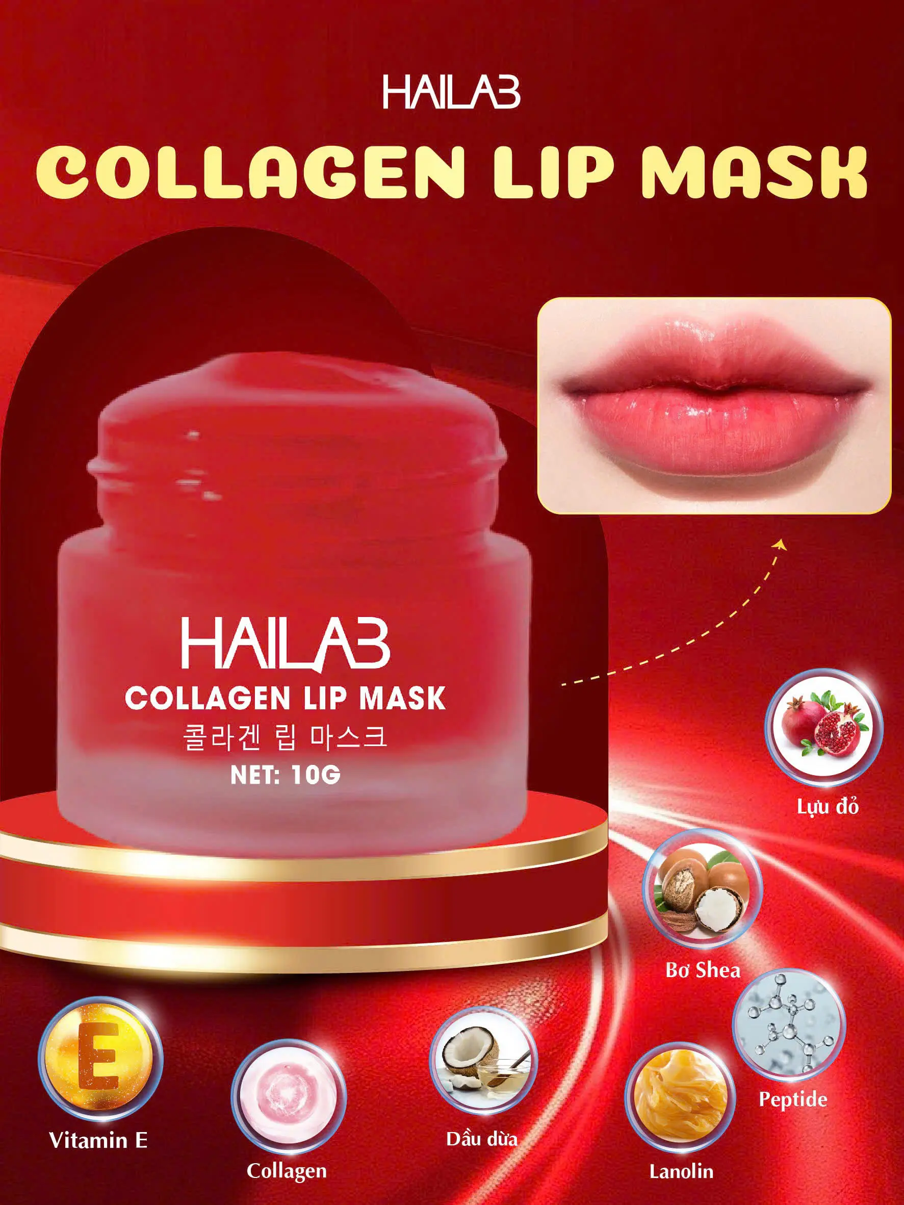 [ Ủ Môi Lựu Đỏ Collagen Lip Mask ] 10g - Hỗ trợ giảm thâm, hồng môi, dưỡng ẩm